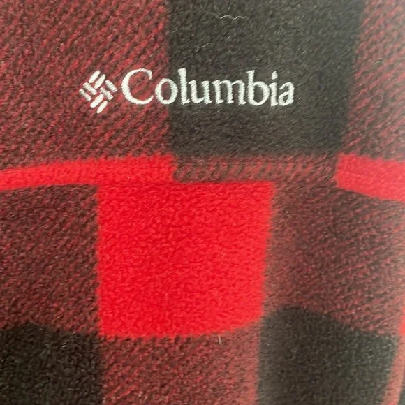Columbia jacket fleece full zipper pockets Red Black plaid men’s size L large